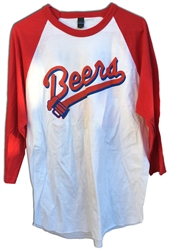 Red raglan Beers jersey tee - M & XL only