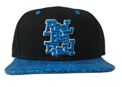 Embroidered snap back hat with silly fish bill