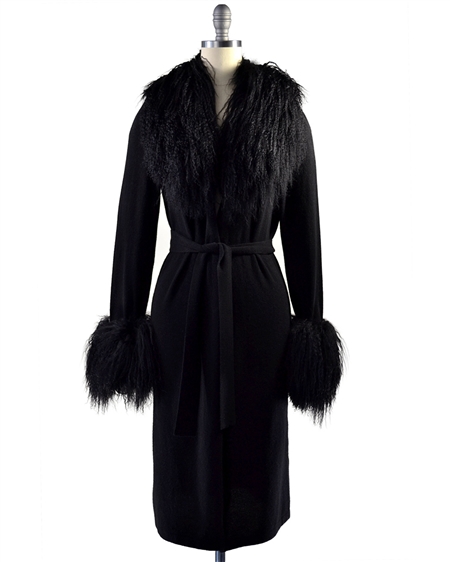 Aspen True Cashmere Duster with Tibetan Sheep Fur Trim