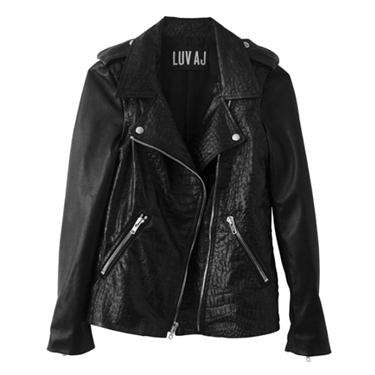 Luv Aj Leather Moto Jacket in Croc Embossed Lambskin with Chrome Hardware