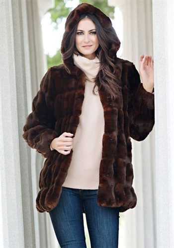 Fabulous Furs Mahogany Mink Couture Hooded Faux Fur Jacket