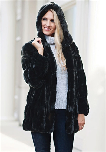 Fabulous Furs Onyx Mink Couture Hooded Faux Fur Jacket