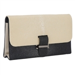 VIVO Genuine Shagreen Color Block Structured Bag with Chain