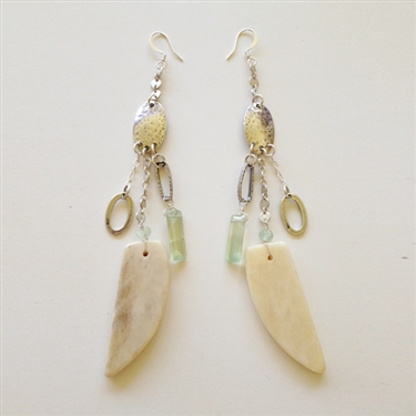 Annie Hammer Sterling Silver Multi Chain Earrings with Bone Tusk & Phrenite