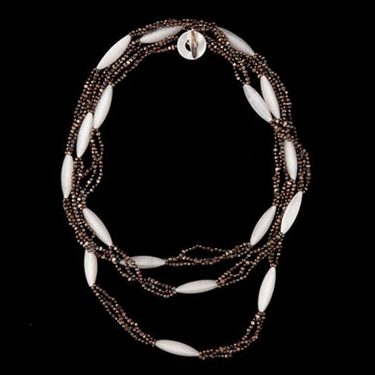 VIVO Studio Long Necklace - Dark Brown Seed Pearls with White Jade Accents