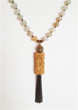 Alyce Ross Designs Pale Blue Agate Necklace with Dragon