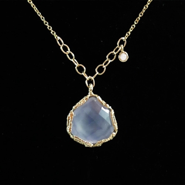 Danielle Welmond Blue Chalcedony and Dangling Diamond Gold Lace Necklace