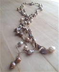 Mela Light Gold Silk and Bronze/pink Baroque Pearl Necklace