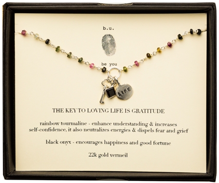 b.u. Jewelry Key To Loving Life Is Gratitude Tourmaline Necklace