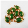 Vintage Bezeled Glass Link - Green with Gold Plate - 14mm x 30mm (30mm length includes loops) Qty. 8