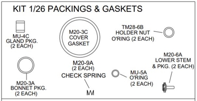 LEONARD 1/26 or 1-26 PACKING & GASKETS REPAIR KIT FOR TM-26 VALVE