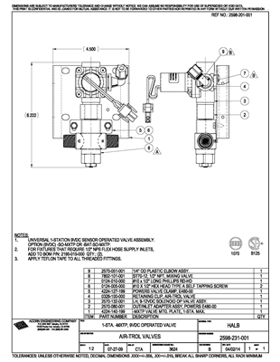 ACORN 2598-231-001 MXT/P VALVE ASSY W/PLATE FOR 1-STN 9v SENSOR-OP METERING