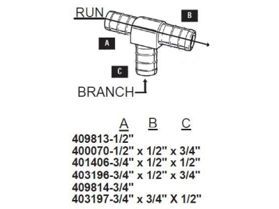 1/2"x1/2"x3/4" Brass Pex Tee BARBxBARBxBARB