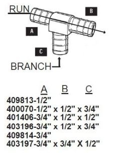 3/4"x1/2"x3/4" Brass Pex Tee BARBxBARBxBARB