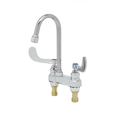 T&S B-0892-01 Medical Faucet 4" Deck Mount, 4-3/8" Swivel/Rigid Goose-neck, 2.2 GPM Aerator, Wrist Blade Handles