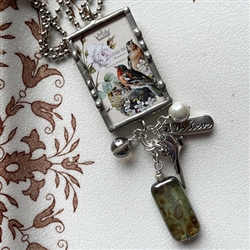 Vintage Bird Artwork Charm Necklace