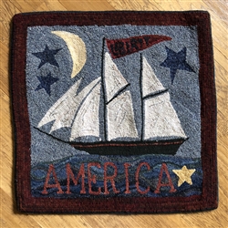 America Ship Hooked Rug Canvas on Linen