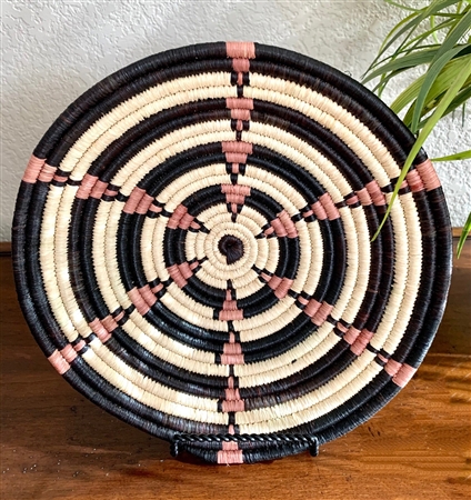 Raffia Basket Black/Cream/Mauve Circle