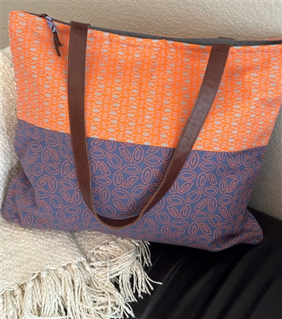 Tote with Leather Handle -  Orange