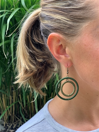 <!003>Earring Striped Hoop - Green tile