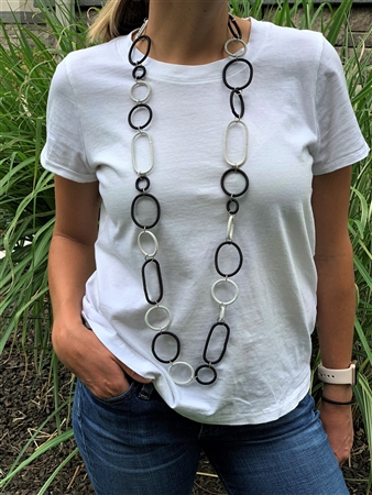 Spiral Ring Necklace Long - Black/White OUT OF STOCK