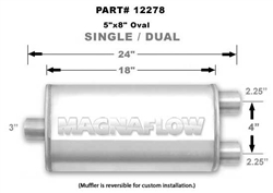 Magnaflow 5x8 Singe 3" In/Dual 2.25" Out 18" Stainless Muffler