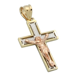 14KTDCP1016 - 14KT Gold Filigree Crucifix Cross Pendant 29mm