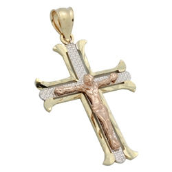 14KTDCP1017 - 14KT Gold Filigree Crucifix Cross Pendant 41mm