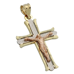 14KTDCP1018 - 14KT Gold Filigree Crucifix Cross Pendant 35mm