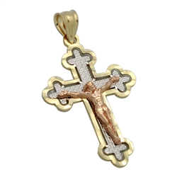 14KTDCP1019 - 14KT Gold Filigree Crucifix Cross Pendant 35mm