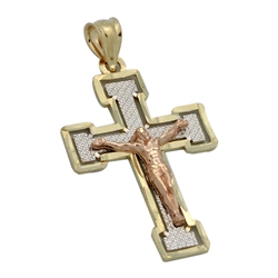 14KTDCP1021 - 14KT Gold Filigree Crucifix Cross Pendant 35mm