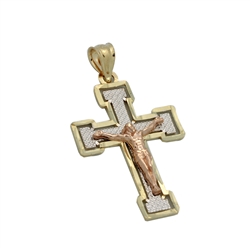 14KTDCP1022 - 14KT Gold Filigree Crucifix Cross Pendant 30mm