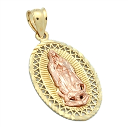 14KTDCP1024 - 14KT Gold Filigree Virgen Maria Guadalupe Pendant 35mm Big