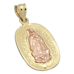 14KTDCP1025 - 14KT Gold Reyna de Mexico Virgen Maria Guadalupe Pendant 28mm Big