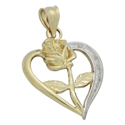 14KTDCP1029 - 14KT Gold Rose Flower heart Pendant Charm