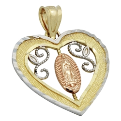 14KTDCP1030 - 14KT Gold Guadalupe Heart Pendant Charm