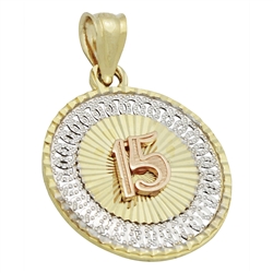 14KTDCP1033 - 14KT Gold 15 AÃ±os Round Pendant Charm