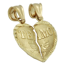 14KTDCP1035 - 14KT Gold Te Amo Broken Heart Charm Pendant