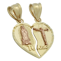 14KTDCP1037 - 14KT Gold Jesus Guadalupe Heart Charm Pendant