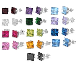 7x7mm Square CZ Stamping Stud Earrings