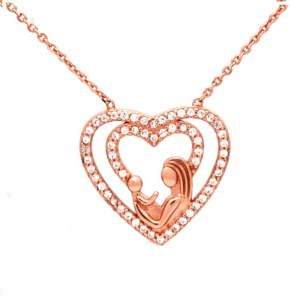 CZNK01-R Sterling Silver CZ Mother Child Necklace - Rosegold Plated