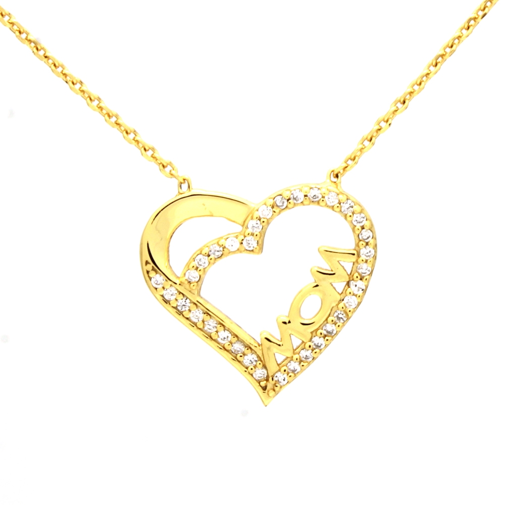 CZNK02-G Sterling Silver CZ MOM Necklace Gold Plated