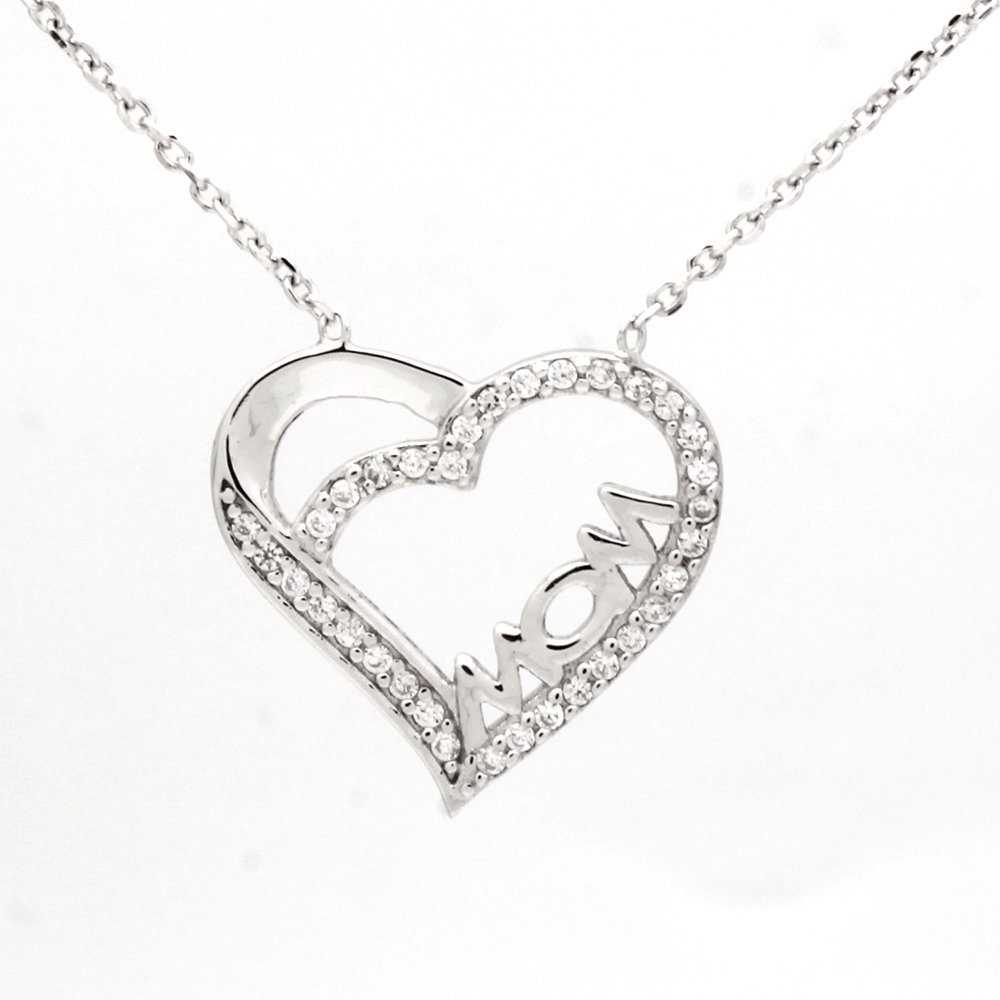 CZNK02-S Sterling Silver CZ MOM Necklace