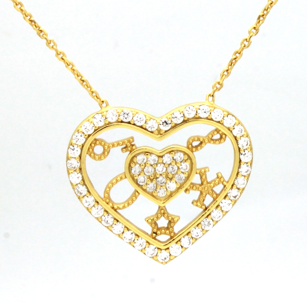 CZNK03-G Sterling Silver CZ Goodluck Necklace Gold Plated