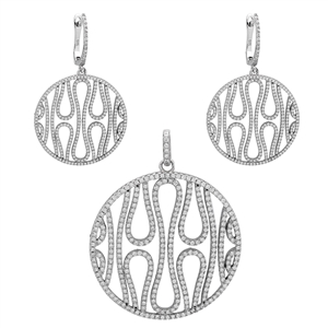 CZSS1003 Sterling Silver Micropave Wavy Pattern Pendant Earrings Set