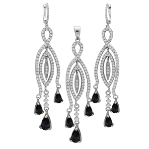 CZSS1004-MY Sterling Silver Micropave Teardrop Mystic Rainbow CZ Long Earrings Pendant Set