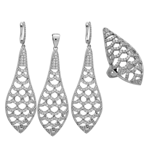 CZSS1008 Sterling Silver Long Bee Hive Complete Micropave Set