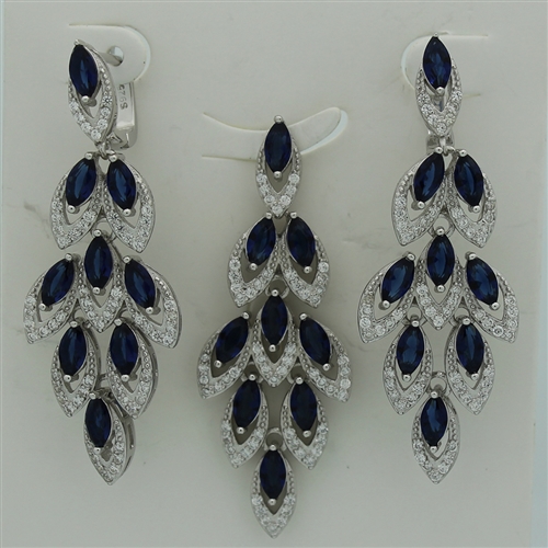 CZSS1012-BS Sterling Silver Marquis Blue Sapphire CZ Sets