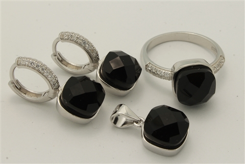 CZSS1013-BK Sterling Silver Faceted CZ Sets
