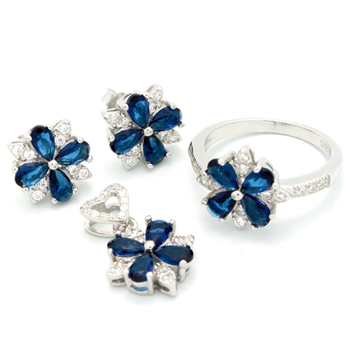 CZSS1044-SA Sterling Silver Flower CZ Sets